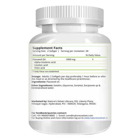 Natures Velvet Flax Seed Oil 500mg | Omega 3-6-9 | 60 Softgel