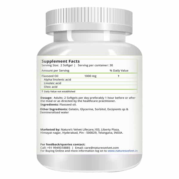 Natures Velvet Flax Seed Oil 500Mg | Omega 3-6-9 | 60 Softgel