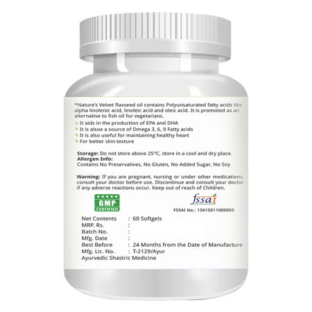 Natures Velvet Flax Seed Oil 500mg | Omega 3-6-9 | 60 Softgel