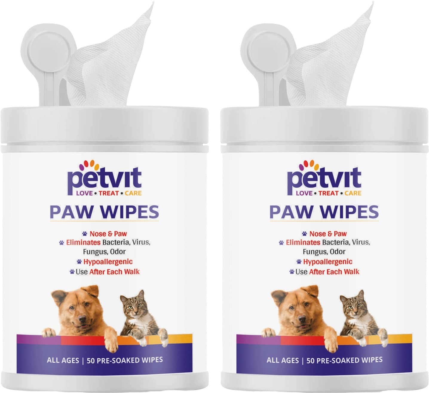 Petvit Nose And Paw Wipes For Eliminates Bacteria Virus Fungus All Age Group Pack Of 2 50 Wipes