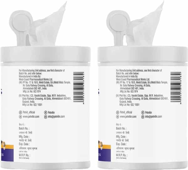 Petvit Nose And Paw Wipes For Eliminates Bacteria Virus Fungus All Age Group Pack Of 2 50 Wipes