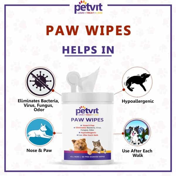 Petvit Nose And Paw Wipes For Eliminates Bacteria Virus Fungus All Age Group Pack Of 2 50 Wipes
