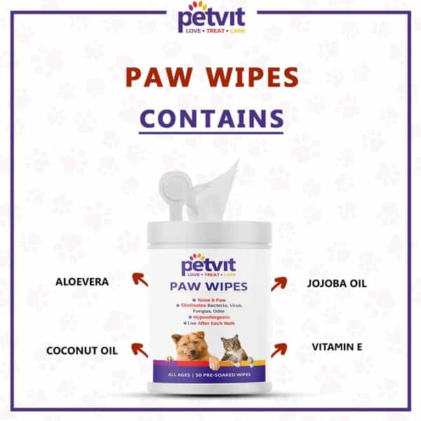 Petvit Nose And Paw Wipes For Eliminates Bacteria Virus Fungus All Age Group Pack Of 2 50 Wipes