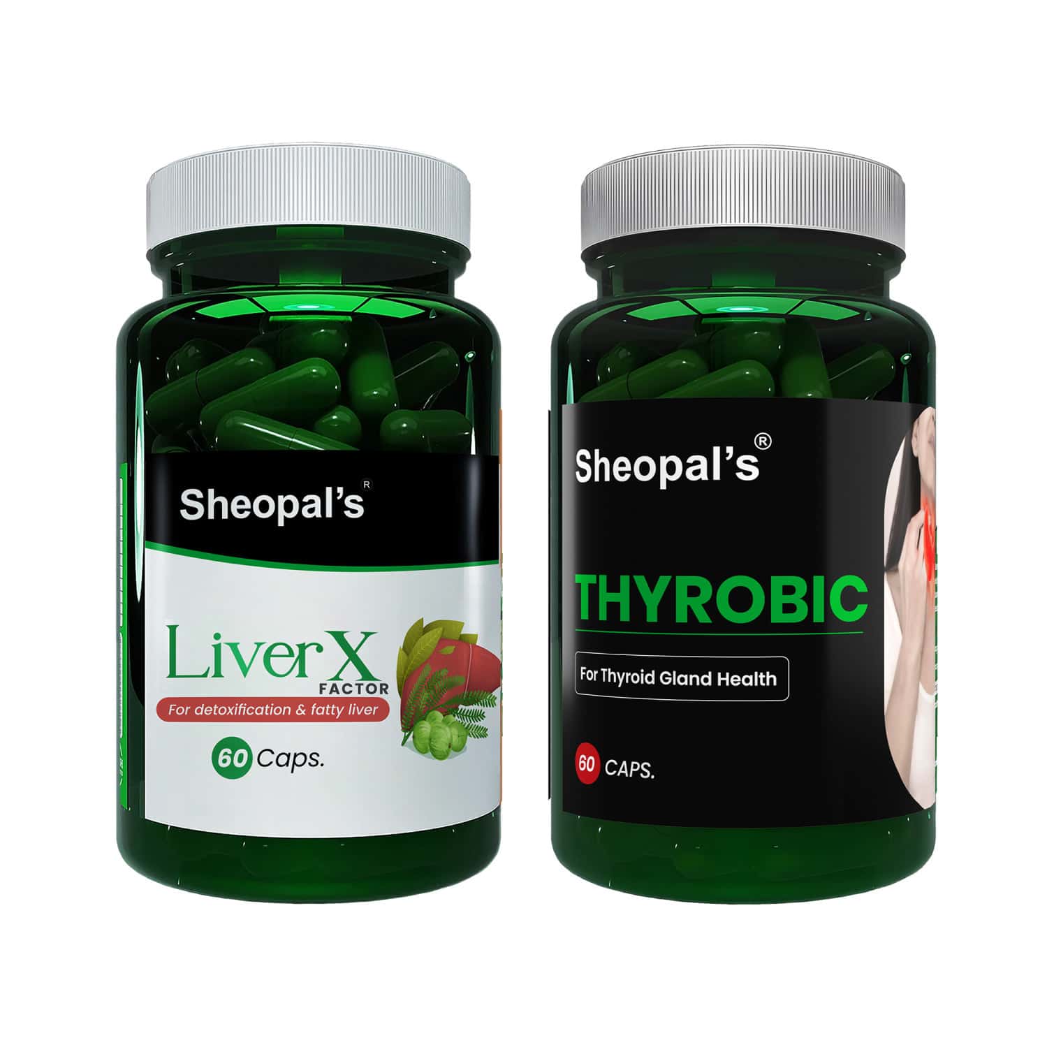 Sheopal's Liver X Factor Combo 60capsule For Liver Detox & Thyrobic 60capsule For Manage Thyroid
