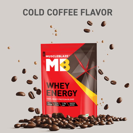 Muscleblaze Whey Energy (Cold Coffee| 1kg / 2.2lbs) | 24g Protein| 100% Whey Protein Blend
