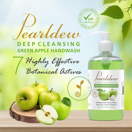 Pearldew Natural Green Apple Deep Cleansing Hand Wash 500 Ml | Neem & Tulsi (Pack Of 1)