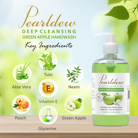 Pearldew Natural Green Apple Deep Cleansing Hand Wash 500 Ml | Neem & Tulsi (Pack Of 1)
