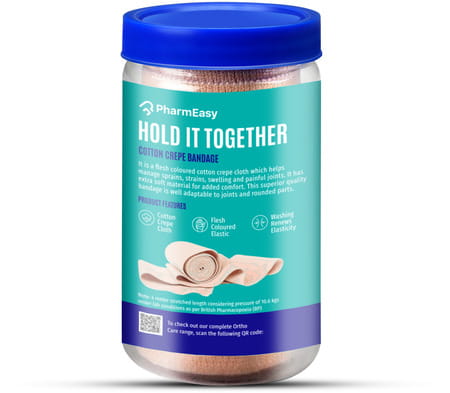 Pharmeasy Cotton Crepe Bandage - Reduced Strain | Sprain & Swelling - 10 Cm X 4 Meters