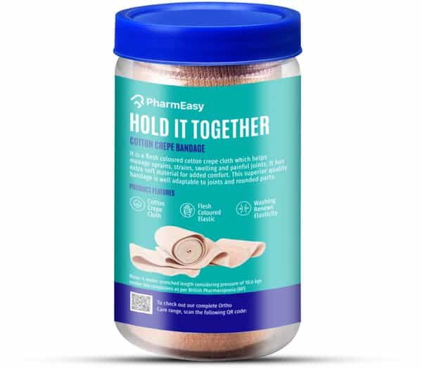 Pharmeasy Cotton Crepe Bandage - 10 Cm X 4 Meters - Reduces Strain | Sprain & Swelling