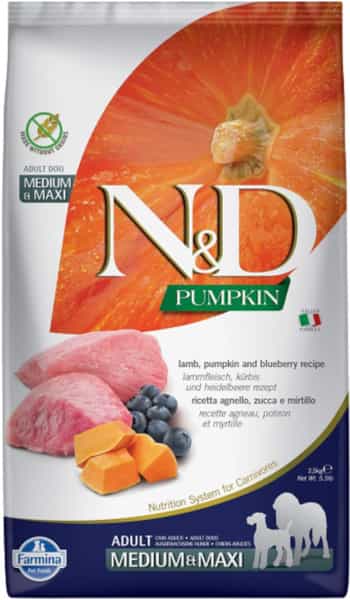 Farmina N&D Pumpkin Adult Medium/Maxi Dog Food | Lamb | Blueberry & Pumpkin | 2.5Kg