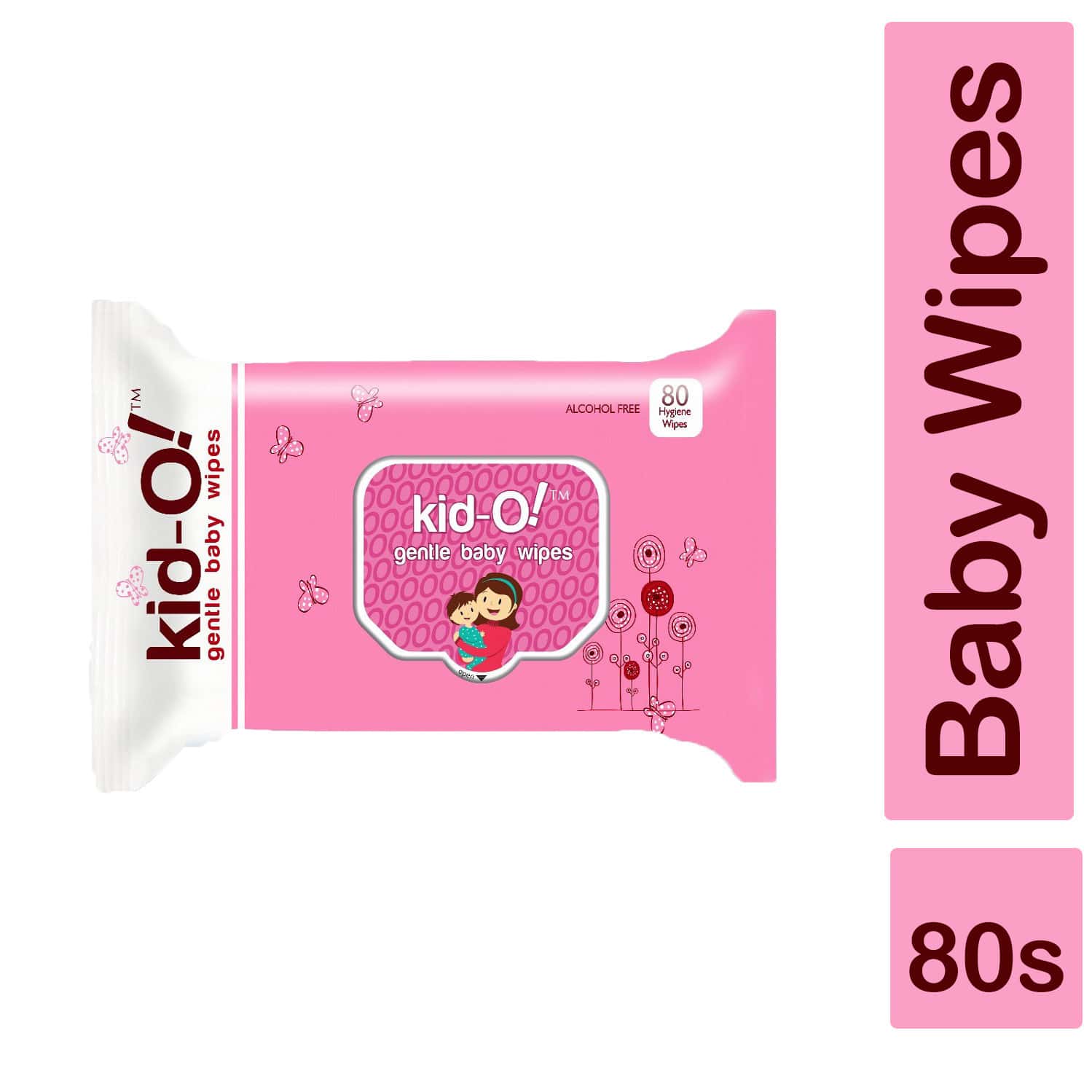 KIDO GENTLE BABY WIPES - PINK | FLIP TOP | EXTRA THICK | HYPOALLERGENIC & MOIST| 80 WIPES
