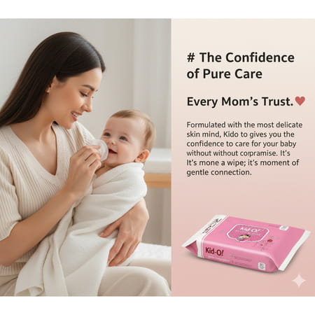 Kido Gentle Baby Wipes - Pink | Flip Top | Extra Thick | Hypoallergenic & Moist| 80 Wipes