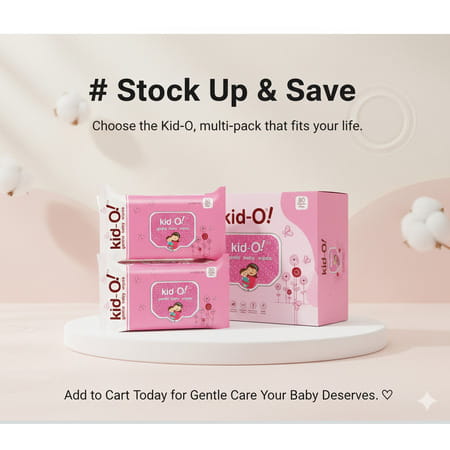Kido Gentle Baby Wipes - Pink | Flip Top | Extra Thick | Hypoallergenic & Moist| 80 Wipes