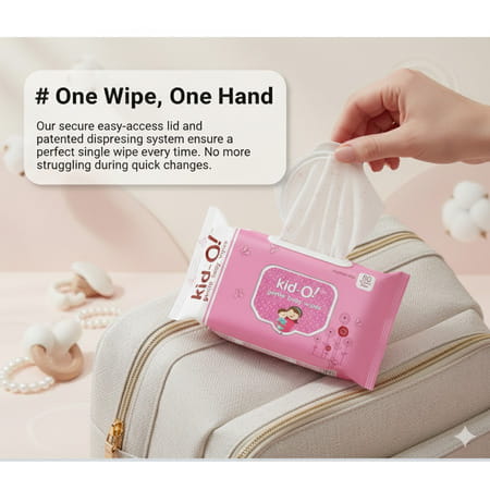 Kido Gentle Baby Wipes - Pink | Flip Top | Extra Thick | Hypoallergenic & Moist| 80 Wipes
