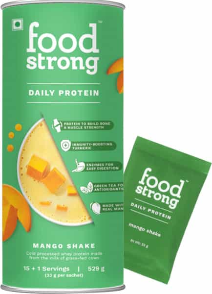 Foodstrong Daily Whey Protein Mango Shake - 1 Tube (16 Sachets- 528G)