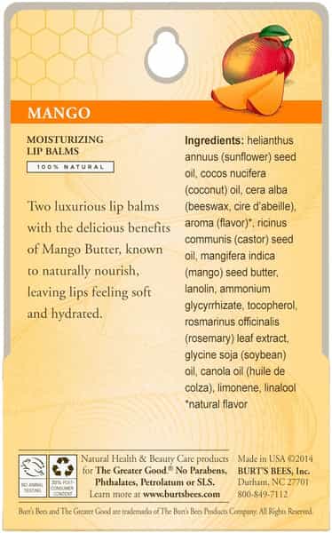 Burt's Bees Lip Balm | Mango | 8.5 G | Pack Of 2
