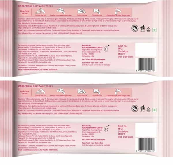 Kara Baby Skin Care Wipes - 80 Wipes (Pack Of 2)
