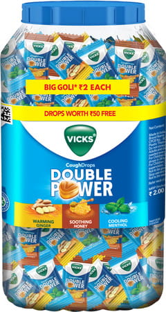 Vicks Double Power Cough Drops 2.7g (115+25 Free) Jar 140 No'S
