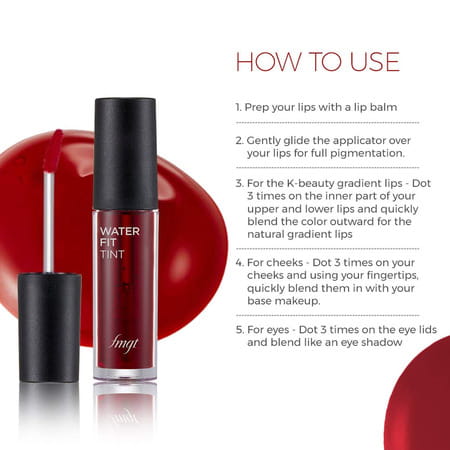The Face Shop Water Fit Lip Tint - Waterproof & Long Lasting Lip & Cheek Tint | Red Signal - 5G