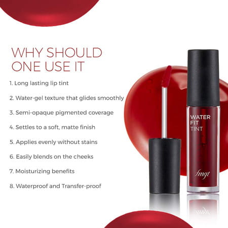 The Face Shop Water Fit Lip Tint - Waterproof & Long Lasting Lip & Cheek Tint | Red Signal - 5G