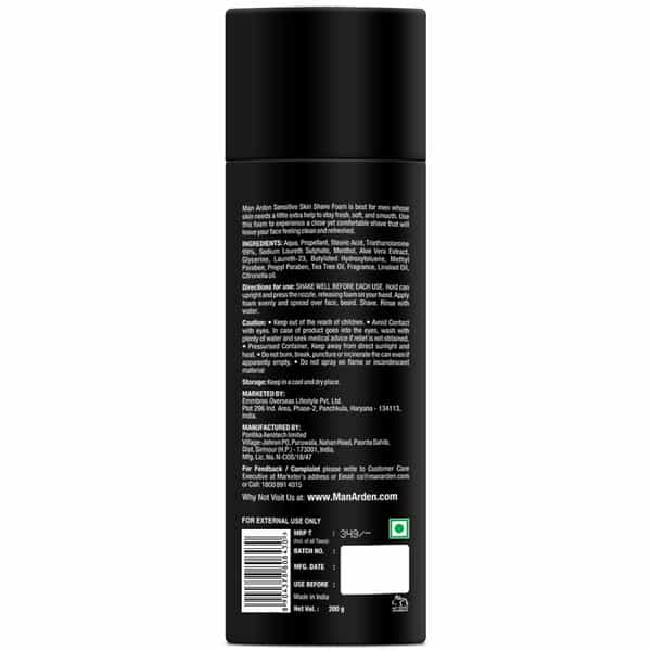 Man Arden Shaving Foam For Sensitive Skin - Charged With Menthol Aloevera And Tea Tree 200 G