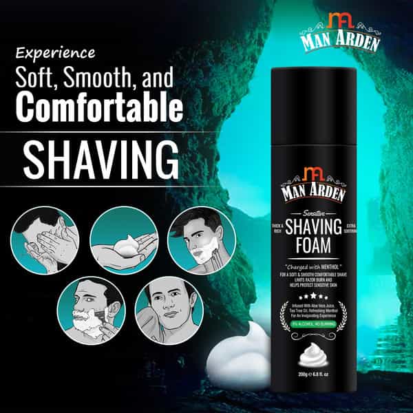 Man Arden Shaving Foam For Sensitive Skin - Charged With Menthol Aloevera And Tea Tree 200 G
