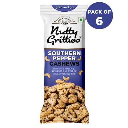 Nutty Gritties Southern Pepper Cashews - 240g ( Pack Of 6 X 40g Each)