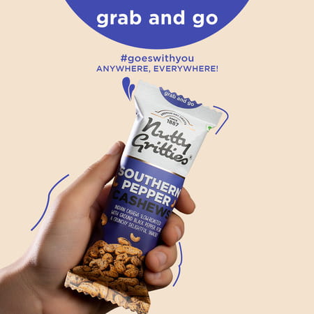 Nutty Gritties Southern Pepper Cashews - 240g ( Pack Of 6 X 40g Each)