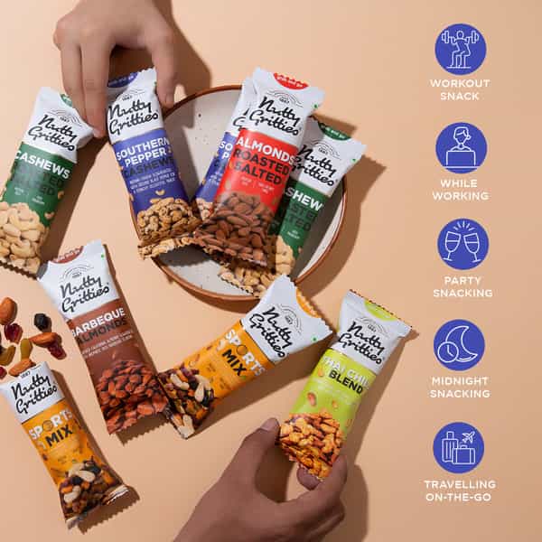 Nutty Gritties Southern Pepper Cashews - 240G ( Pack Of 6 X 40G Each)