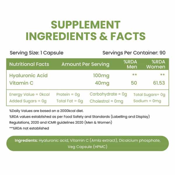 Vlado's Himalayan Organics Hyaluronic Acid 100Mg Supplement | Support Healthy Connective | Veg - 90N