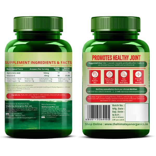 Vlado's Himalayan Organics Hyaluronic Acid 100Mg Supplement | Support Healthy Connective | Veg - 90N