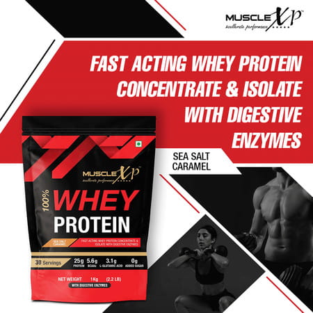 Musclexp 100% Whey Protein Sea Salt Caramel Flavour 1kg Pouch (2.2 Lb)