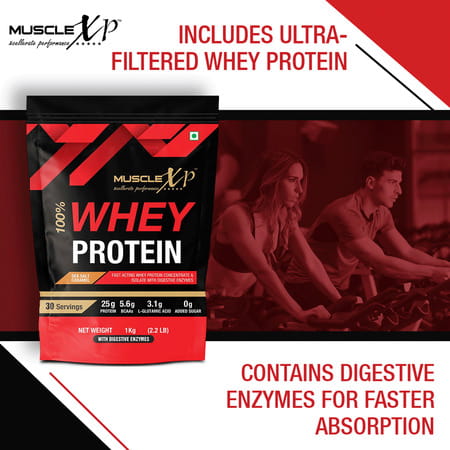 Musclexp 100% Whey Protein Sea Salt Caramel Flavour 1kg Pouch (2.2 Lb)