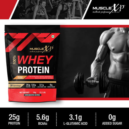 Musclexp 100% Whey Protein Sea Salt Caramel Flavour 1kg Pouch (2.2 Lb)