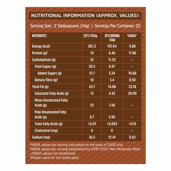 Muscleblaze Chocolate Peanut Butter | Creamy | High Protein | No Trans Fat | Energy Booster | 750 G