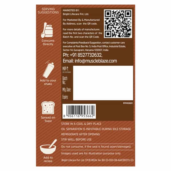 Muscleblaze Chocolate Peanut Butter | Creamy | High Protein | No Trans Fat | Energy Booster | 750 G