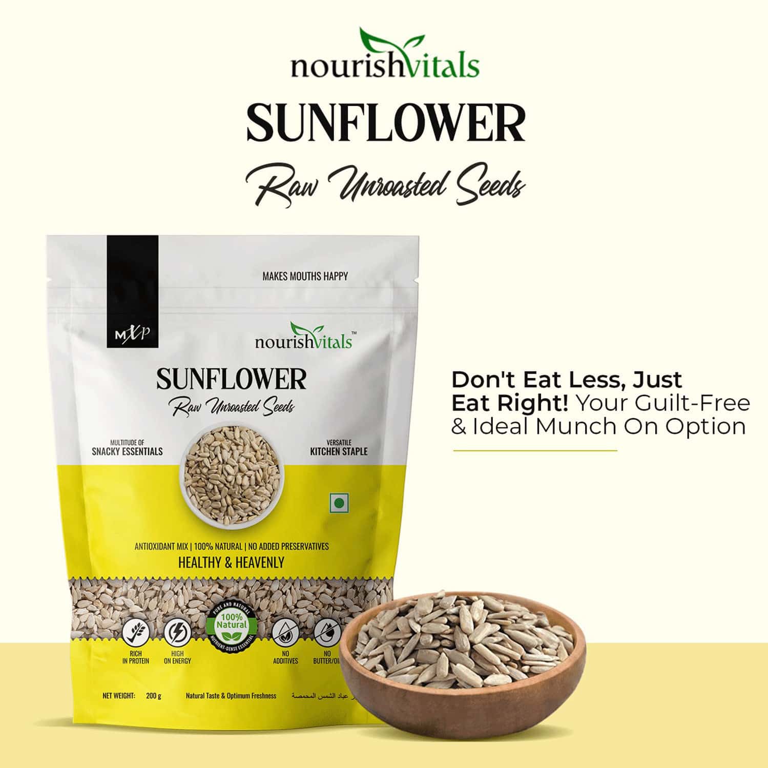 Buy NOURISHVITALS SUNFLOWER RAW UNROASTED SEEDS 200G X PACK OF 2 100