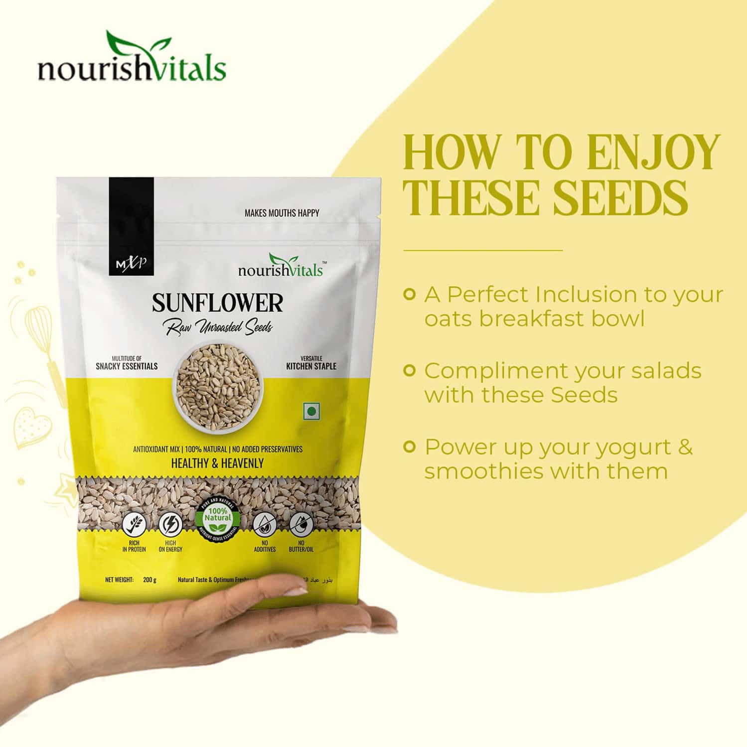 Buy NOURISHVITALS SUNFLOWER RAW UNROASTED SEEDS 200G X PACK OF 2 100