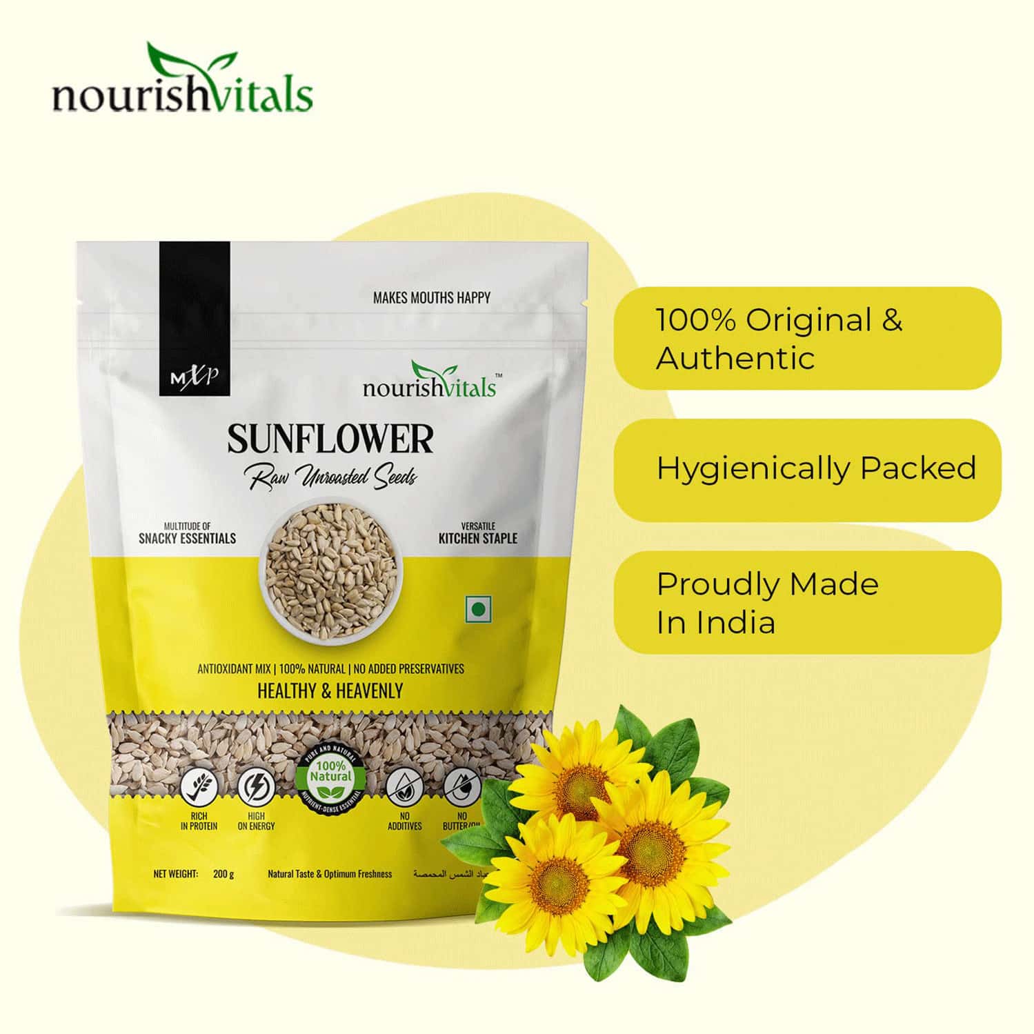 Buy NOURISHVITALS SUNFLOWER RAW UNROASTED SEEDS 200G X PACK OF 2 100