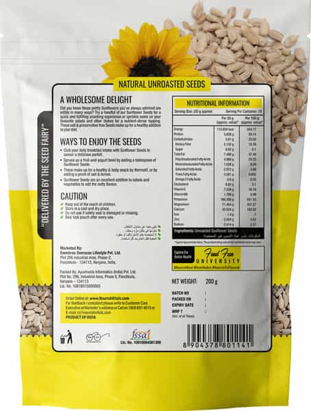 Nourishvitals Sunflower Raw Unroasted Seeds 200G X Pack Of 2 100% Natural No Added Preservatives 