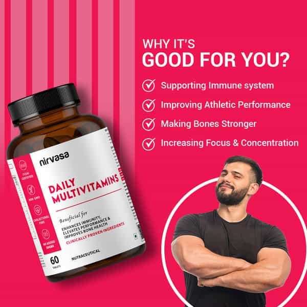 Nirvasa Daily Multivitamin Tablets For Men & Women For Immunity | Energy | Bone & Joint (60 Tablets)