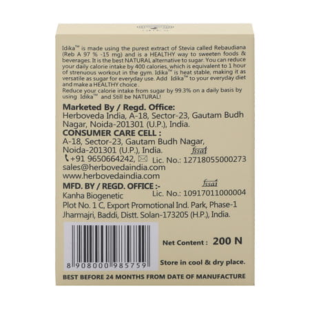 Idika Stevia 200 Tablets Diabetic Friendly 100% Natural Zero Calorie Sweetener ( Pack Of 5)