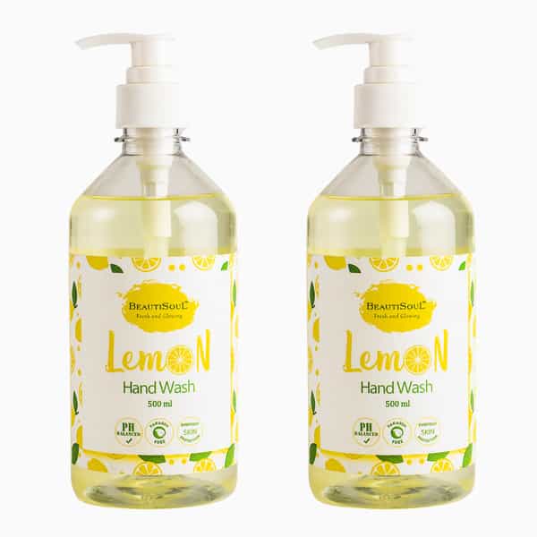 Beautisoul Lemon Handwash Liquid With Pure Lemon & Glycerin|Ph Balanced |Handwash Pump 500Ml + 500Ml