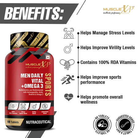 Musclexp Men Daily Vital + Omega 3 Sports Multivitamin 60 Tablets