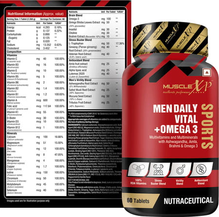 Musclexp Men Daily Vital + Omega 3 Sports Multivitamin 60 Tablets