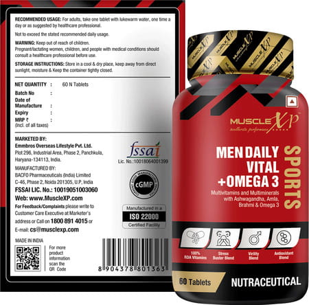 Musclexp Men Daily Vital + Omega 3 Sports Multivitamin 60 Tablets