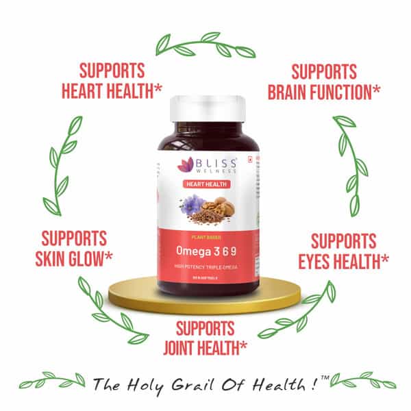 Bliss Welness Organic Omega 3 6 9 2000Mg| Heart Cholesterol Brain Eye Immunity - 60 Softgel Capsules