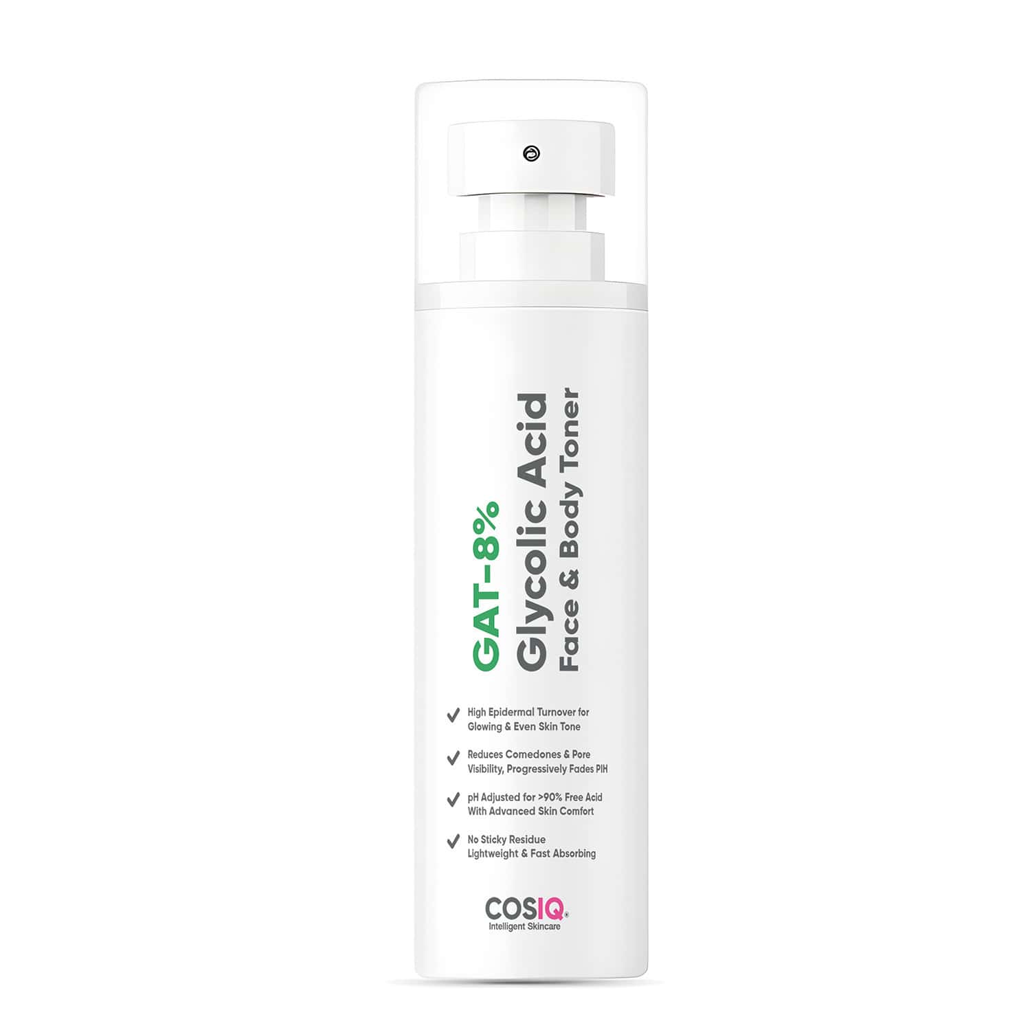 Cos-Iq Gat-8% Glycolic Acid Face Toner - Glycerine & Cucumber Extract - Glowing Even Skin - 100ml