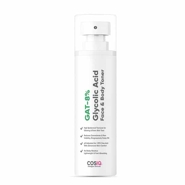 Cos-Iq Gat-8% Glycolic Acid Face Toner - Glycerine & Cucumber Extract - Glowing Even Skin - 100Ml