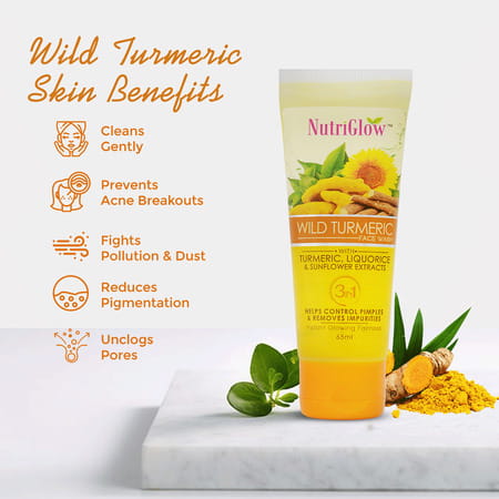 Nutriglow Natural's 3 Set Papaya Facial Kit 60gm Aloe Vera Gel 100gm & Turmeric Face Wash 65ml